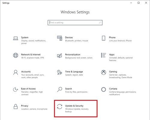 Windows Settings, Update & Security