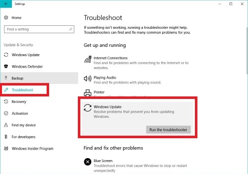 Settings, update and security, troubleshoot