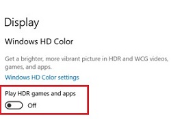 Windows 10 Settings Play HDR games and apps On