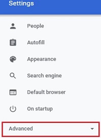 Google Chrome, Settings, Advanced Settings