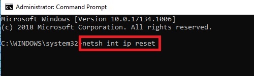 Administrative Command Prompt, netsh int ip reset