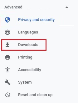 Google Chrome advanced settings, Downloads