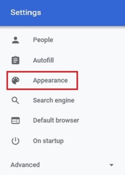Google Chrome, Settings, Appearance