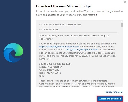 Download the new Microsoft Edge, Accept and download