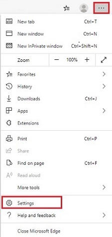 Microsoft Edge browser, three dots, Settings’