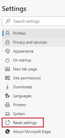 Microsoft Edge browser settings menu, On Startup
