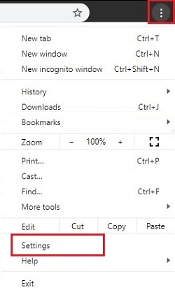 Google Chrome, three dots, customize and control Google Chrome, Settings