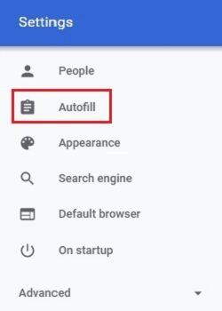 Google Chrome, Settings, Autofill Settings