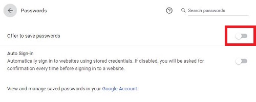 Google Chrome Autofill settings, Save and fill passwords