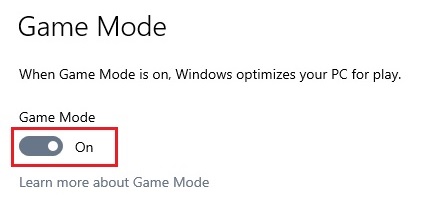Game Mode Settings, Game Mode On/off