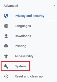 Google Chrome advanced settings, System