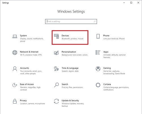 Windows Settings, Devices
