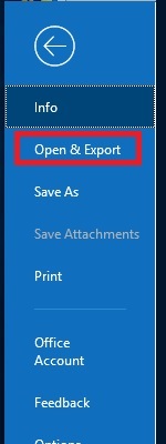 Outlook File Menu, Open & Export