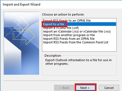 Import and Export Wizard, Export to file