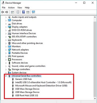 Device manager, USB Controllers