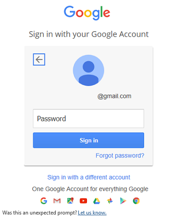 Google Account Sign in Window