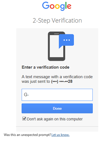 two step Verification Window