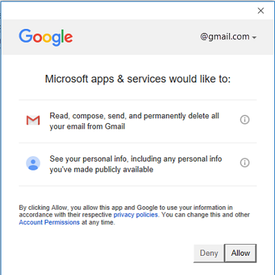 Google Account Permissions Window