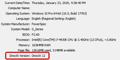 DirectX Diagnostic Tool, DirectX version