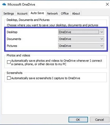 Auto Save tab in OneDrive