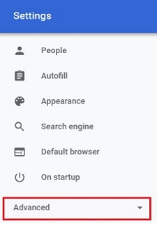 Google Chrome, Settings, Advanced Settings