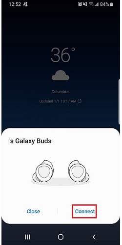 Galaxy Bud connection window