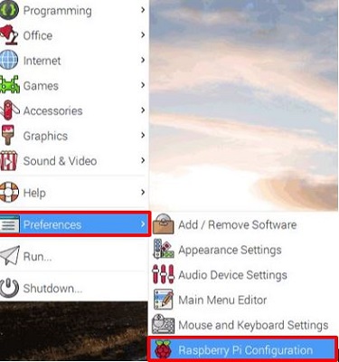 Raspbian OS Desktop, Preferences, Raspberry Pi configuration