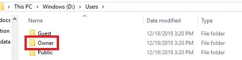 File Explorer User folder list