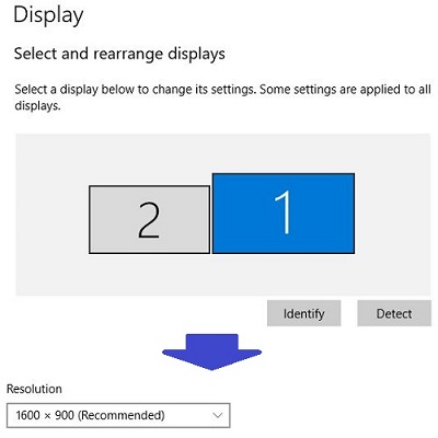 Windows 10 Settings, Display Settings, Resolution