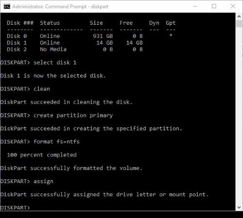 command prompt, diskpart, assign a drive letter
