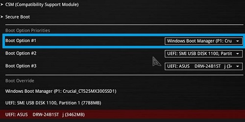 BIOS Screen showing Boot Order