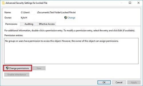 Security Settings, Change permissions