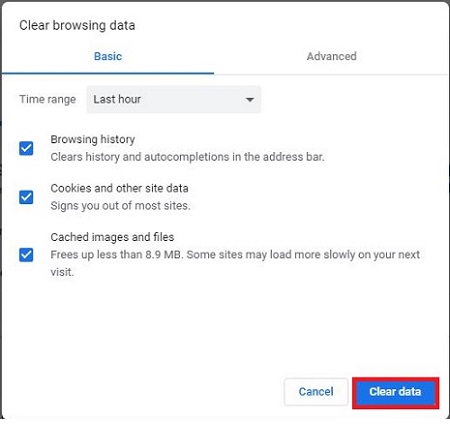 Clear browsing data, Clear data