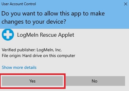 User Account Control, LogMeIn Rescue Applet
