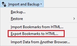 Firefox Library, Import and Backup, Export Bookmarks to HTML