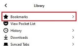 Firefox Library menu, Bookmarks