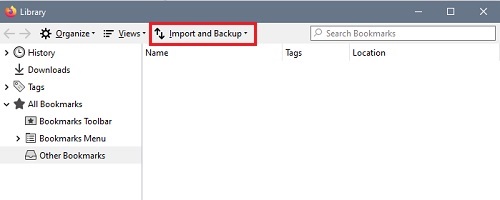 Firefox Library, Import and Backup