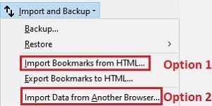 Import and Backup, Import Bookmarks from HTML, Import Data from Another Browser
