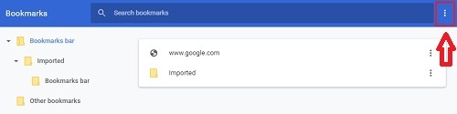 Google Chrome bookmarks manager, three dots
