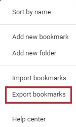 Google Chrome bookmarks manager, Export bookm