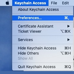 Keychain access menu, preferences