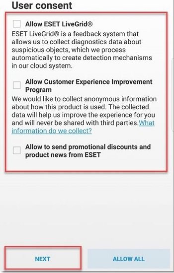 ESET User Consent page