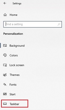 Personalization Settings, Taskbar