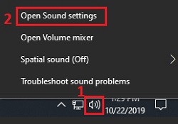 Sound icon, Open Sound Settings