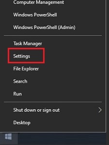 Windows 10 desktop, Quick Access Menu, Settings