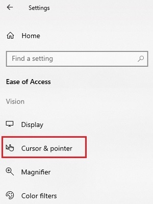 Ease of Access Settings, Cursor & pointer
