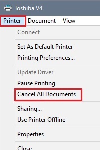 Printer Menu, Cancel All Documents