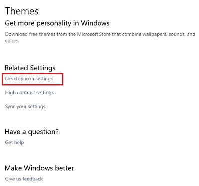 Personalization - Related Settings, desktop icon settings