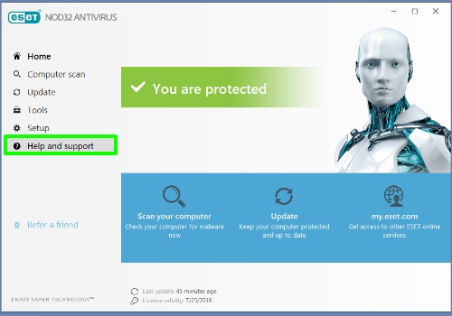 ESET program, help and support