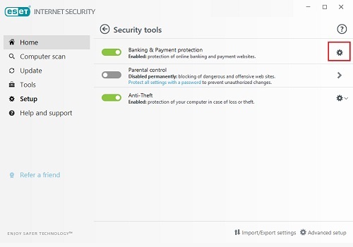 ESET Security Tools, ESET Banking & Payment Configuration